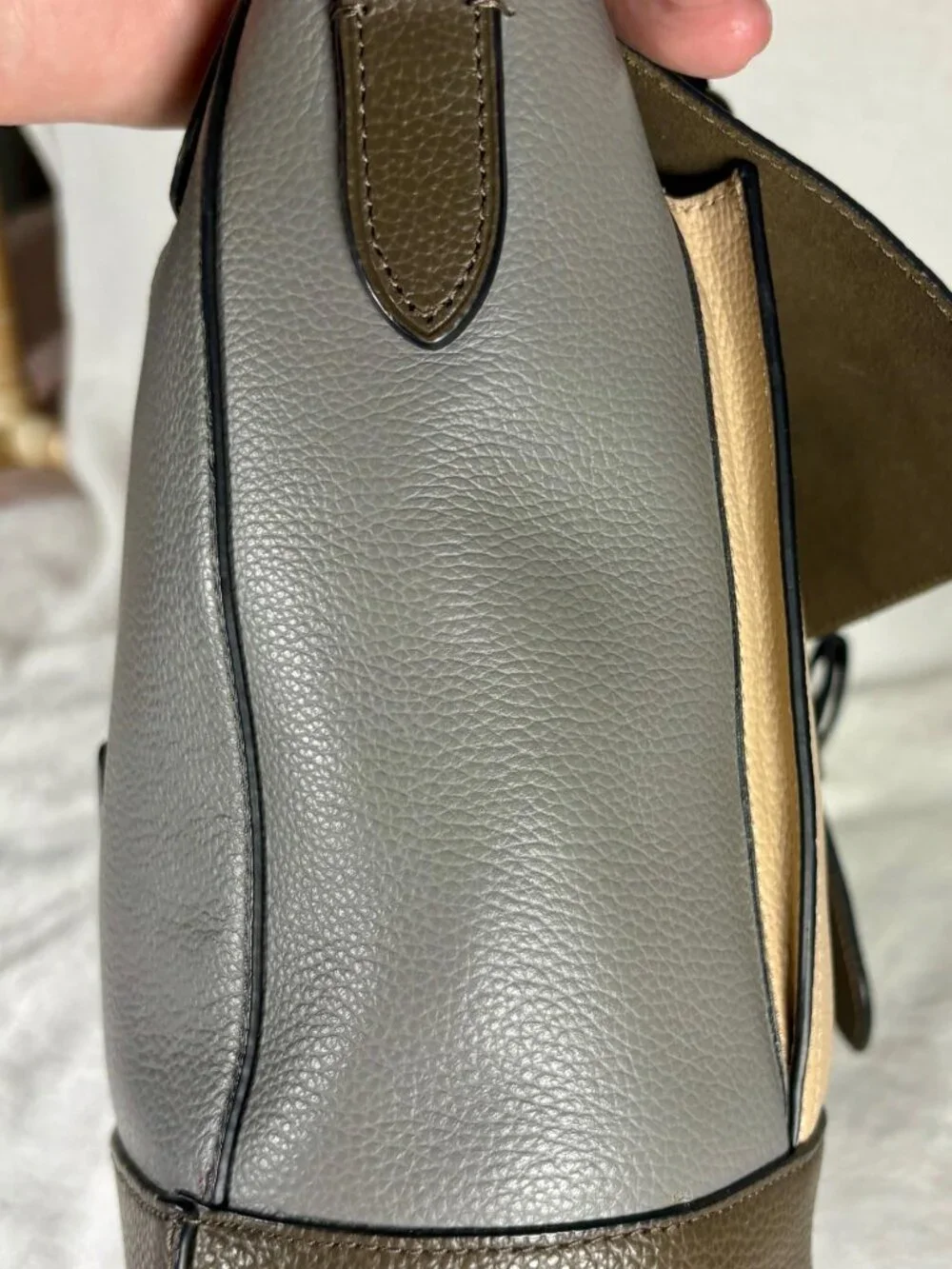 Coach Hudson Messenger Bag Colorblock in Olive Green, Cream and Grey Leather
